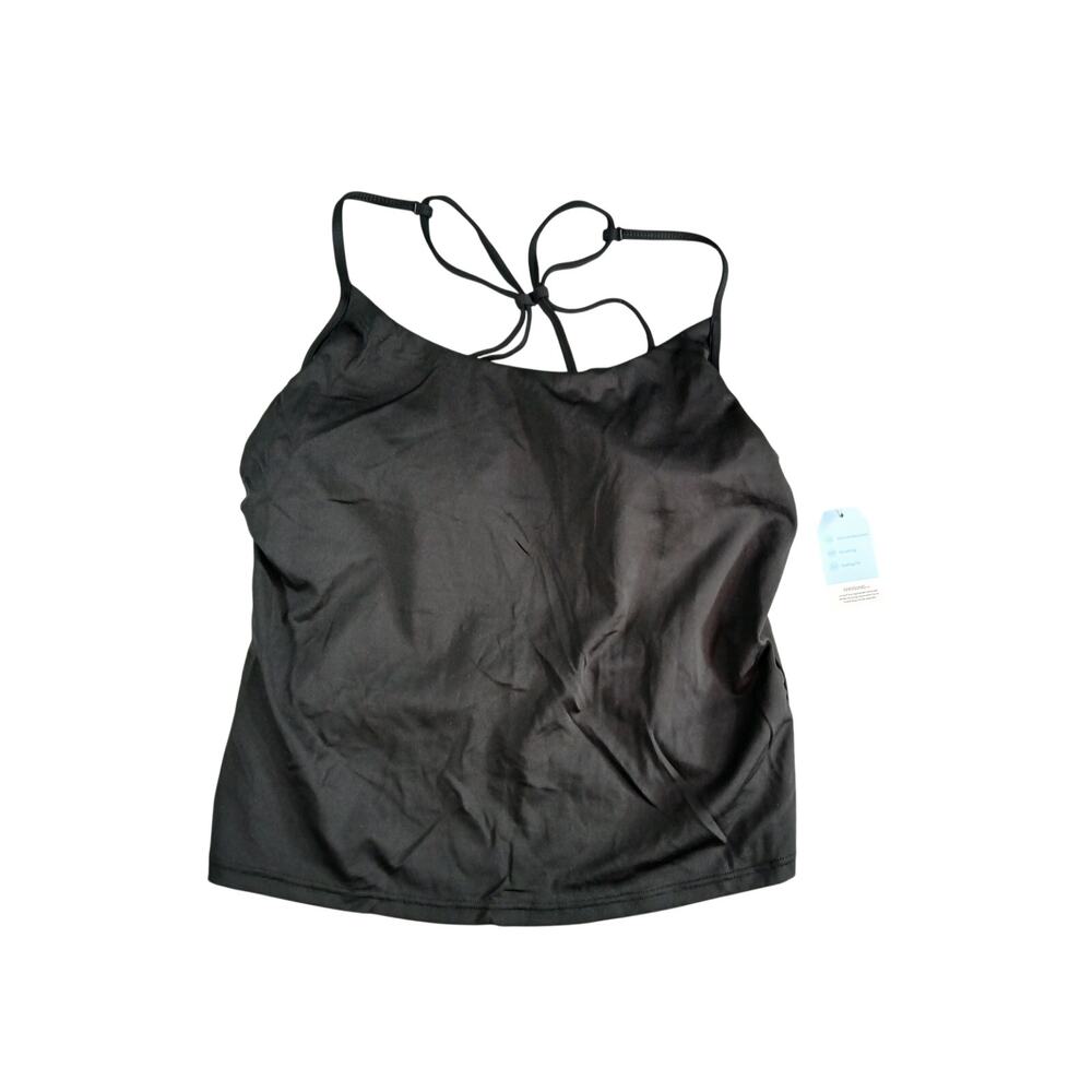 Lands End Swim Shirt Womens 10 Black Tankini Padded Tie Back Racerback NWT